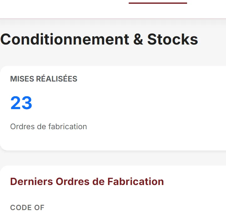 Conditionnement dans Mon Chai : nombre de mises réalisées sur la campagne et derniers ordres de fabrication