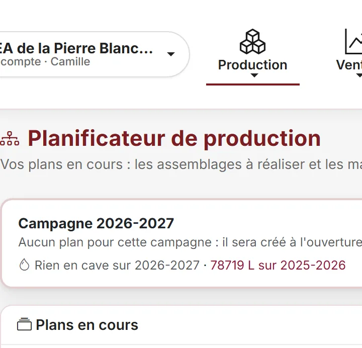 Planificateur de production de Mon Chai : les plans en cours, campagne par campagne