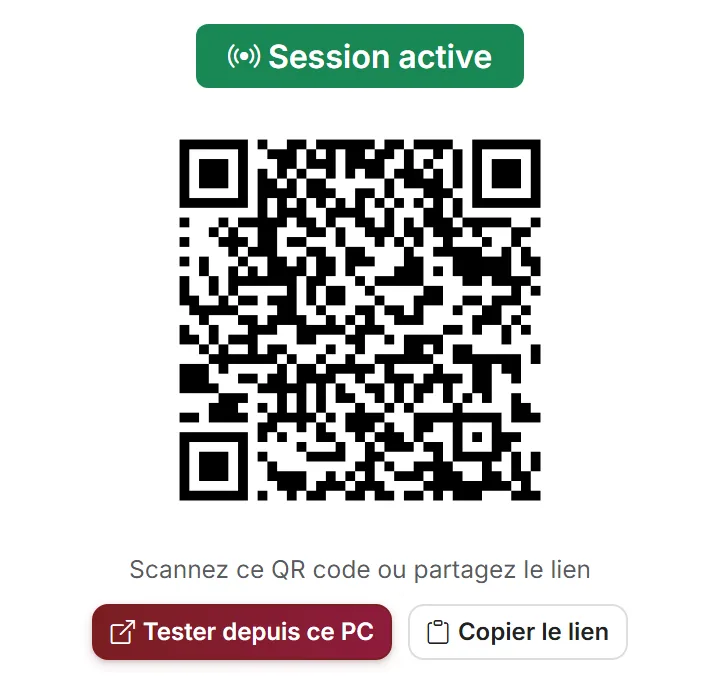 QR code d'une session de dégustation dans Mon Chai : les visiteurs scannent et notent les vins du domaine