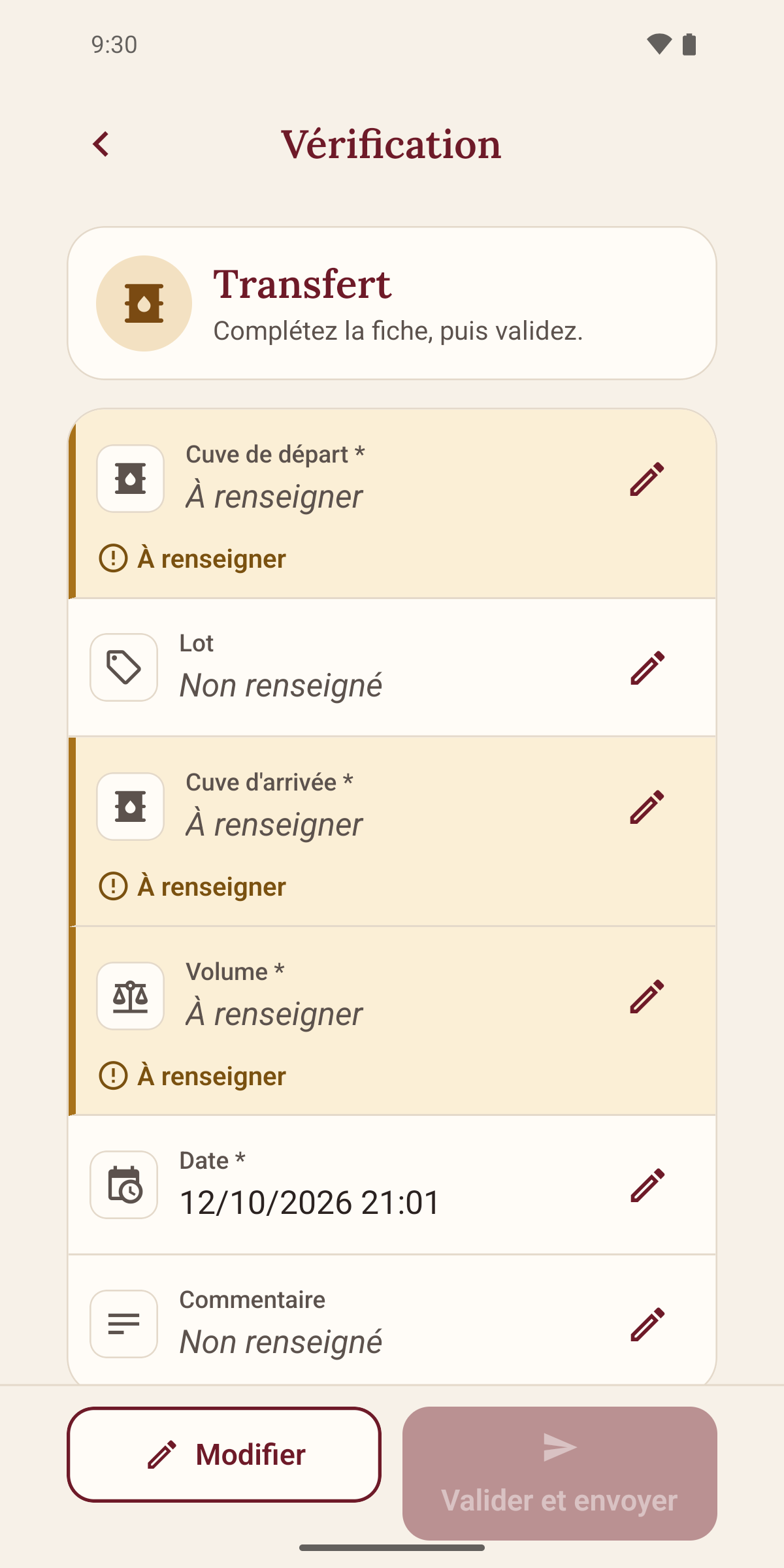 Vérifier les informations dans Mon Chai Notes
