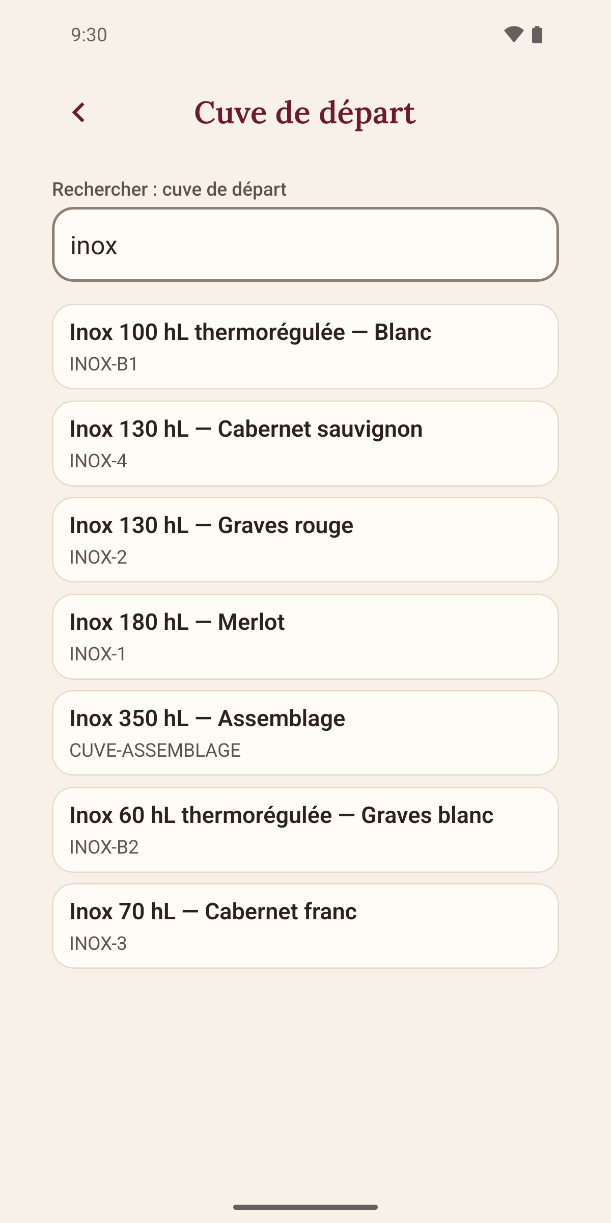 Retrouver la bonne cuve dans Mon Chai Notes