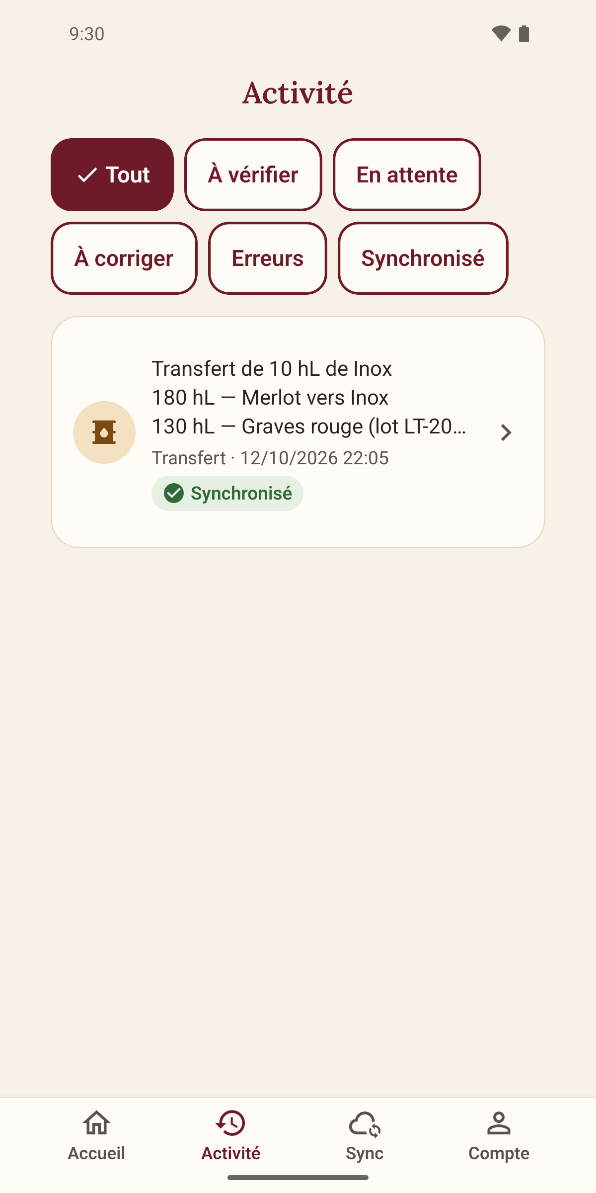 Suivre vos saisies dans Mon Chai Notes